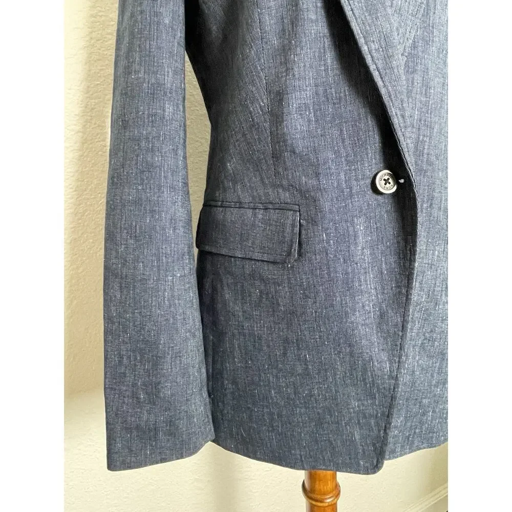 Michael Kors Blazer Chambray Single Breast Stretch Blue Fall Classic